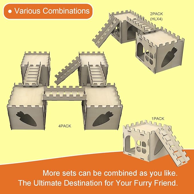 HIIMALEX Extra Large Sturdy Bunny Castle Hideout for Indoor Rabbits Play House with Stairs Round Edges Detachable Habitats for Rabbit Guinea Pig Chinchilla Hedgehog