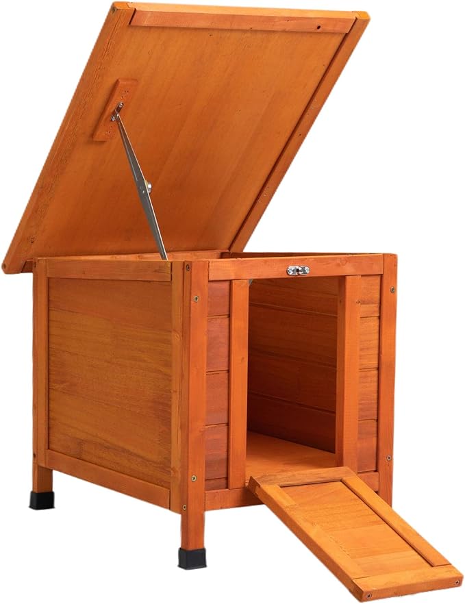 SANDINRAYLI Outdoor Cat House Weatherproof, Wooden Rabbit Hutch Bunny Cage Chicken Coops Shelter with Elevated Floor for Feral Cat/Bunny/Guinea Pig/Duck, Orange