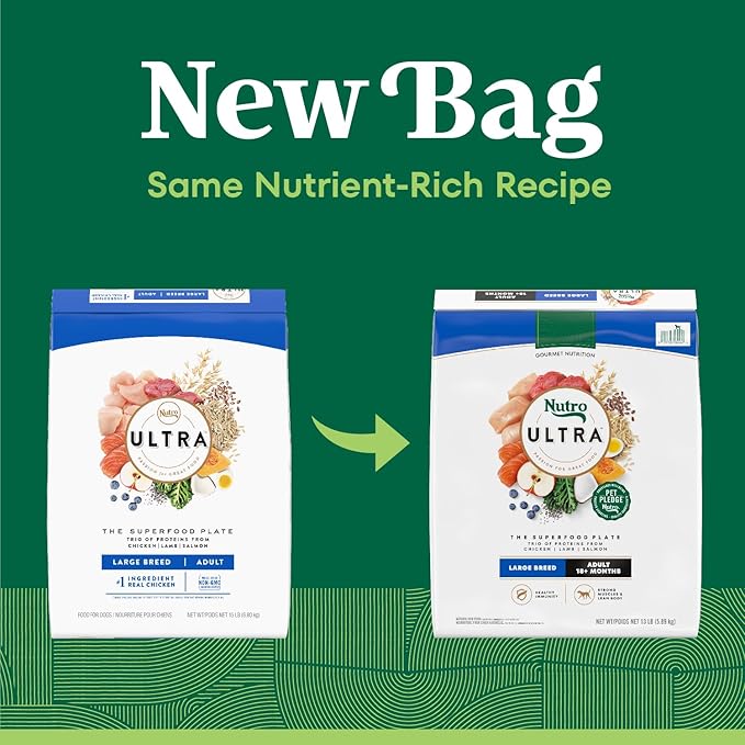 Nutro Ultra Adult Large Breed Dry Dog Food, Chicken, Lamb and Salmon Protein Trio, Adult Dog Food Dry Recipe, 13 lb. Bag