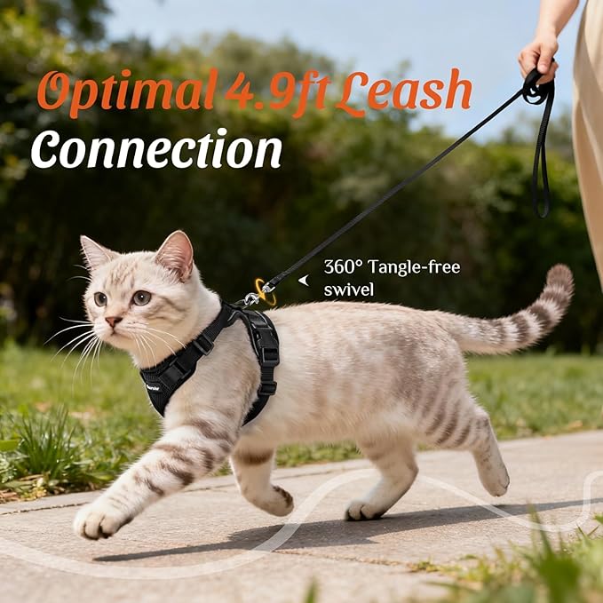 Dooradar Cat Harness and Leash Set, Escape Proof Safe Adjustable Kitten Vest Harnesses for Walking, Easy Control Soft Breathable Mesh Jacket with Reflective Strips for Cats, Black, S