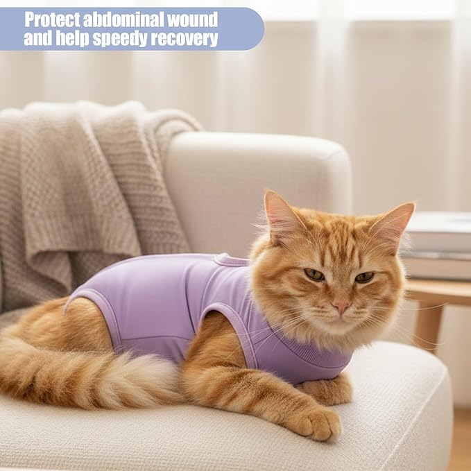 2-Pack Spay Suit for Female Cat, Cat Post Surgery Suit, Soft Recovery Garment, Breathable Fabric for Comfortable Healing