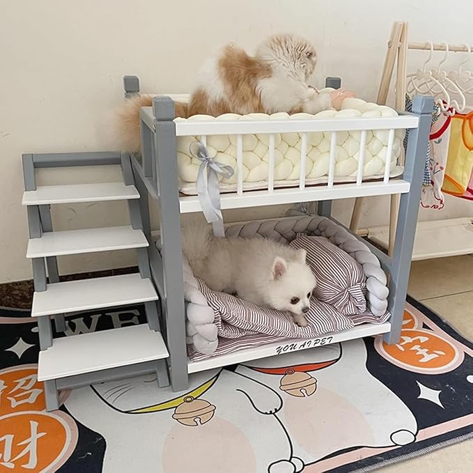 Dog Bunk Bed with Stairs Removable Double Layer Pet Bed and Memory Foam Cushion and Removeable Cover for Dogs Small for Small Medium Large Dogs Pet(22.0" L x 18.0" W x 24.0" Th, Gray)