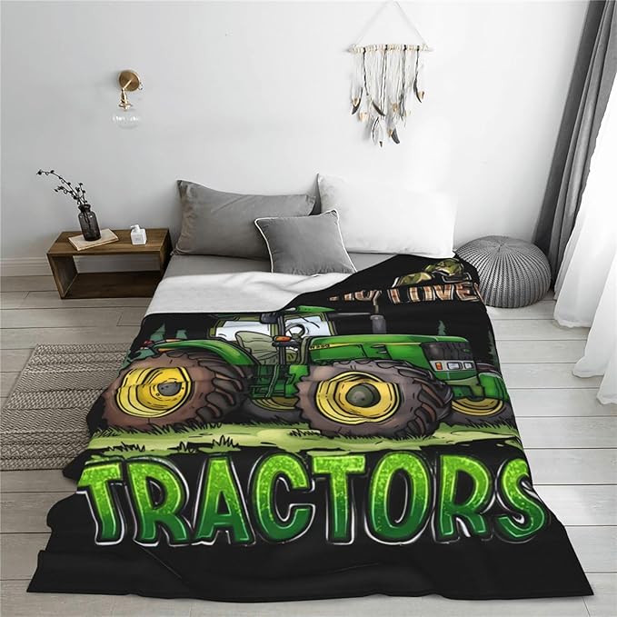 Just A Boy Who Love Tractors Blanket Green Tractor Decor Throw Blanket Gifts For Girls Boys Super Warm Soft Plush Lightweight Fleece Flannel Blanket Couch Bedding Blanket For Adults Kids Women 80"X60"