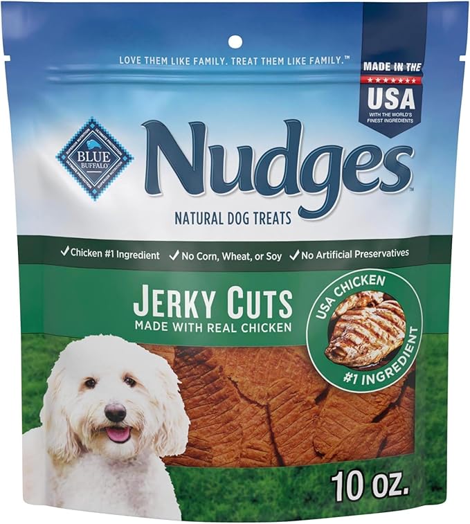 Blue Buffalo Nudges Jerky Cuts Dog Treats, Made in the USA with Natural Ingredients, Chicken, 10-oz Bag (Pack of 6)