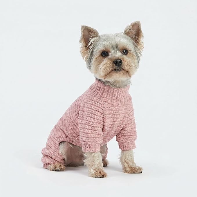 Fitwarm Turtleneck Knitted Dog Sweater Puppy Pajamas Thermal Doggie Winter Clothes Knitwear Pet Coats Cat Apparel Pink X-Small