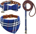 3PCS Bow Tie Dog Collar and Leash Set Plaid/Camo/Dots/Flower Dog Bandanas with Bell 3 Size Adjustable for Small Dogs Puppies and Cats (XS, Blue Plaid 2)