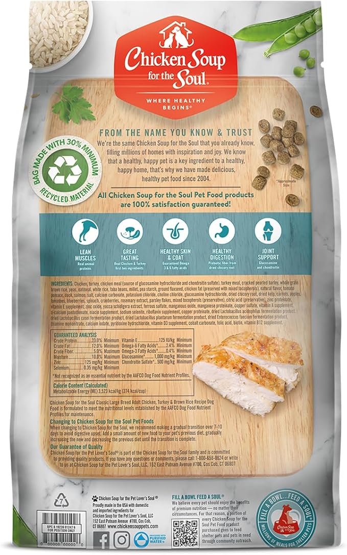 Chicken Soup for the Soul All Natural Premium Large Breed Adult Dry Dog Food, Real Meat First Ingredient, No By-Products, Supports Heart, Gut & Immune Health, Chicken, Turkey & Brown Rice, 13.5lb