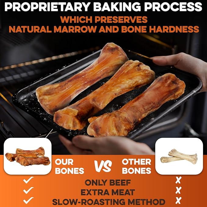 BRUTUS & BARNABY Shin Bones for Dogs – 100% USA-Sourced Beef Bones – Long-Lasting Chew for Large Breeds and Aggressive Chewers – Natural, High Protein, Dental Health Support, (3-pk) – Made in The USA