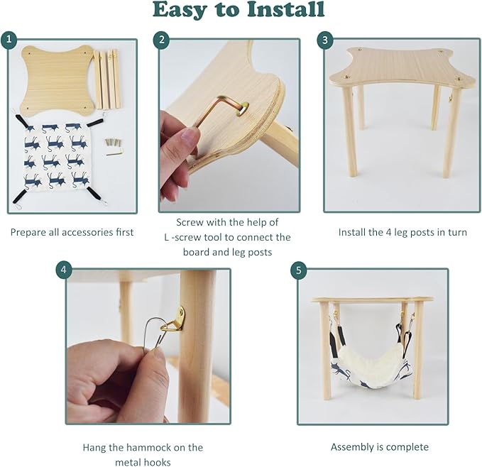 Guinea Pig Hideout Hammock with Wooden Stand, Guinea Pig Accessories for Cage, Small Animal Hammock Toys for Guinea Pigs Piggies Dwarf Rabbit Chinchilla Ferrets Rat Hamster