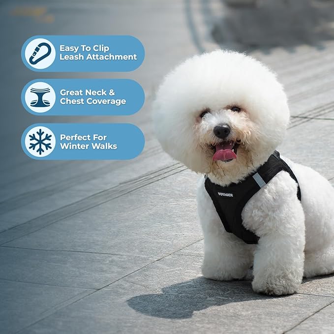 Best Pet Supplies - All Weather Plush, Reflective, No Pull Harness for Small, Medium Dogs, Cats - Secure with Hook & Loop Fastener, Buckle, Double D-Rings - Black Plush, XL