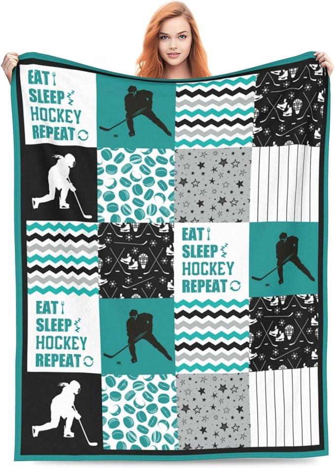 Hockey Blanket Ice Hockey Throw Blanket Cozy Fleece Flannel Plush Bedding Hockey Gifts for Boys Girls Men Women Youth Kids for Couch Sofa Bed Decor 60"X80"