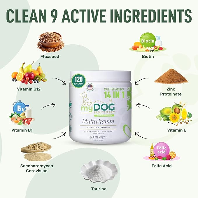 14-in-1 Multivitamin for Dogs – 120 Bacon Soft Chews | Daily Vitamins with Joint Support, Immune Health, Skin & Coat | A, D3, E, C & B-Complex | All Breeds & Ages
