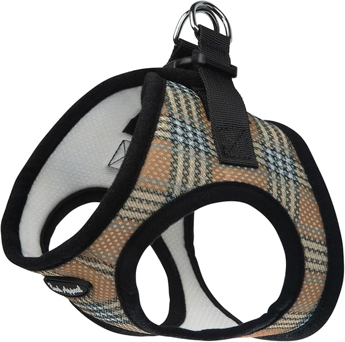 Bark Appeal Tan Plaid Step-in Dog Harness for XS to Small Sized Pets – Updated Sizing, Re-Measuring is Essential – Soft Vest Harness – Anti-Choke with Adjustable Strap & Heavy Duty Clip – S