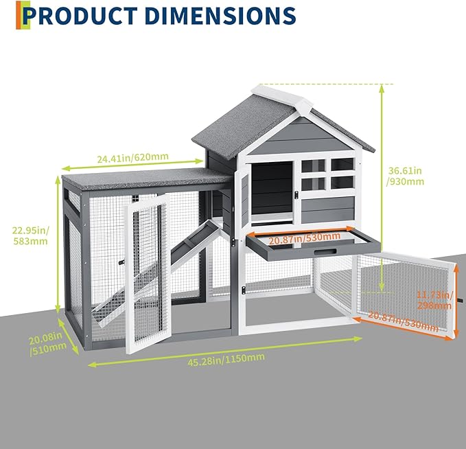 Garvee Small Chicken Coop, Rabbit Hutch with Waterproof Roof, Bunny Cage with Pull Out Tray and a Wooden Ramp, Indoor Outdoor Use