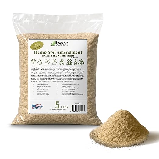 Hemp Soil Amendment - 5 lbs USA Grown All-Natural Fine Hemp HURD Power for Vibrant Gardens, Vegetables, Trees, Moisture Retention, Seed Starting, pH Neutral - Bean Products