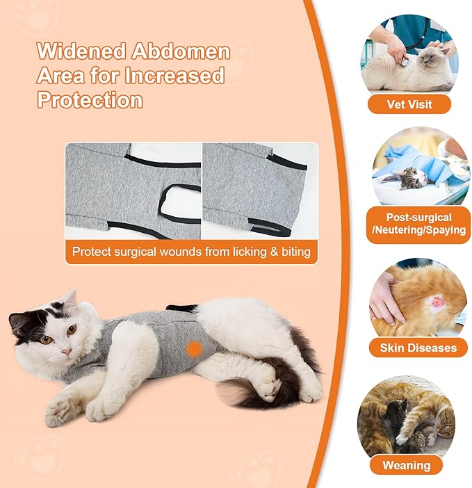 DogLemi Cat Surgery Recovery Suit Male Female Universal Breathable Pure Cotton Cat Onesie After Spay Neuter Soft Kitten Cloth Wear for Surgical Abdominal Wound Skin Diseases Cone Alternative (XXS)