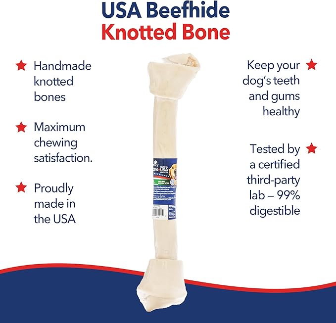 Pet Factory 100% Made in USA Beefhide 15-17" Knotted Bone Dog Chew Treat - Natural Flavor, 1 Count/1 Pack