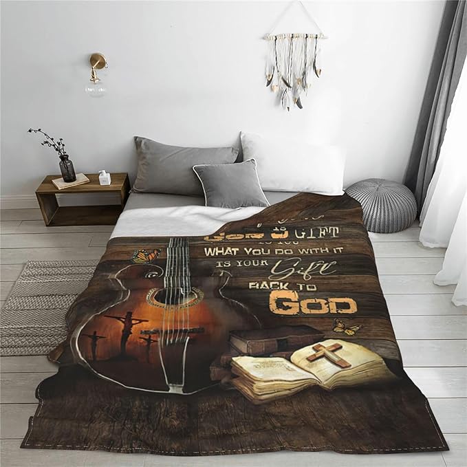 Guitar Gifts Blanket Rock Christian Guitar Throw Blankets Cozy Fleece Flannel Blanket Soft Warm Plush Lightweight Blanket Music Gifts for Guitar Players Men Women Boys Girls for Couch Sofa Bed 50"X60"