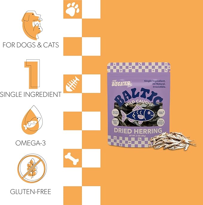 DTS5002A-3OZ Air Dried Natural Baltic Herring Crunchy Treats for Dogs & Cats, High Protein Omega-3 Fish Snacks, Single Ingredient Gluten & Grain Free, Healthy Training Treats, 3oz Bag