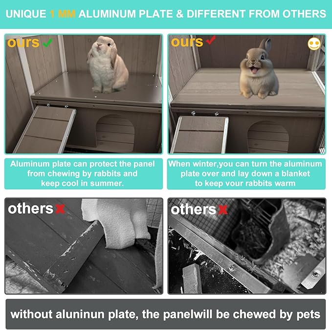 Ketive Rabbit Hutch Indoor, Wooden Bunny Hutch with Stand, Rabbit Cage with Ramp and Hideout, Small Animals Cage Habitat with Not Leakage Pull Out Tray for Rabbits, Guinea Pigs, Hamsters