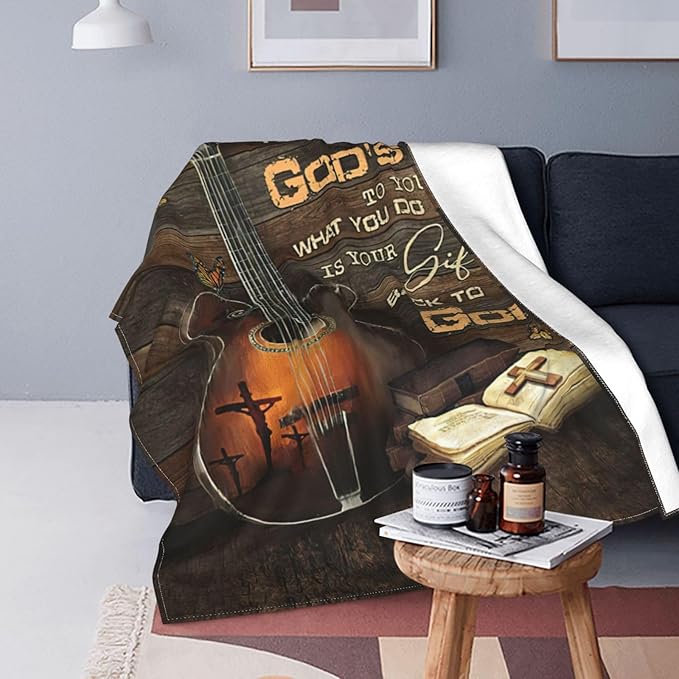 Guitar Gifts Blanket Rock Christian Guitar Throw Blankets Cozy Fleece Flannel Blanket Soft Warm Plush Lightweight Blanket Music Gifts for Guitar Players Men Women Boys Girls for Couch Sofa Bed 50"X60"