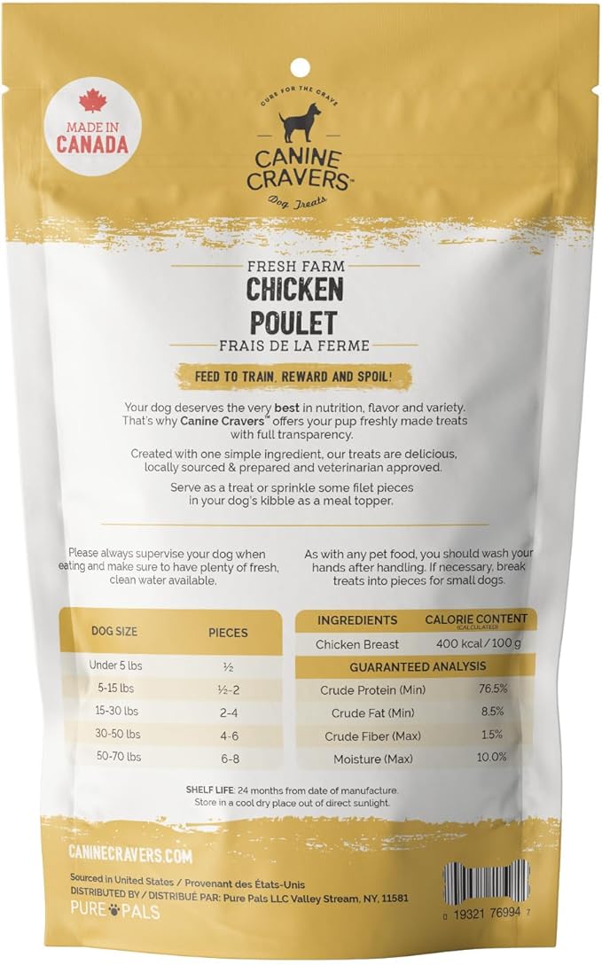 Canine Cravers Single Ingredient Dog Treats – Farm Fresh Chicken - Human Grade Air Dried Hypoallergenic Pet Food – Grain, Gluten, and Soy Free – 100% All Natural – 5.3 oz