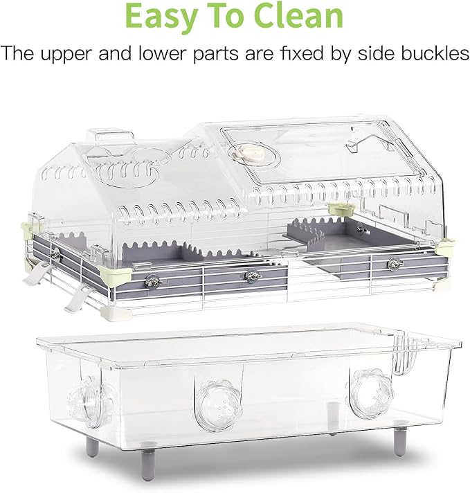 Large Multilevel Hamster Cage 22x12x15in for Dwarf Hamster Robo Hamster with 2 Platforms, Exercise Wheel, 3 Connectable Tube Ports, 2 Ladders, Sunroof Door, Plastic Metal Wire, Clear/Gray