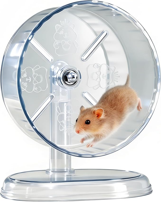 Hamster Exercise Wheel,Super-Silent Small Animals Exercise Wheels,Quiet Hamster Running Wheels with Adjustable Stand for Hamsters,Gerbils,Rats,Other Small Pets(Transparent, 7 inch)