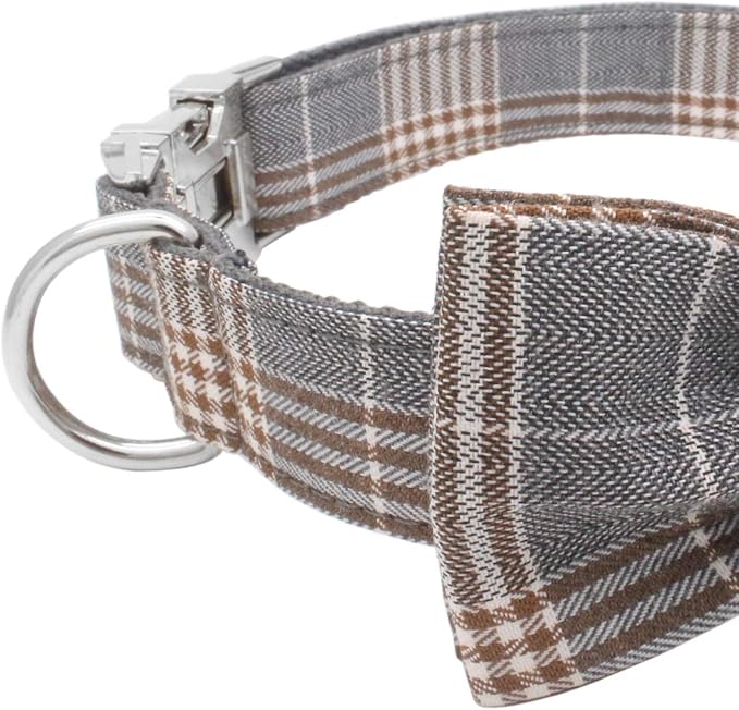 YOY Soft Comfortable Adjustable Pet Collar with Bowtie, Heavy Duty Dog Collar and Leash Set for Small Medium Large Dogs Cats, Puppy Grooming Doggy Accessories, Length 14" - 20"