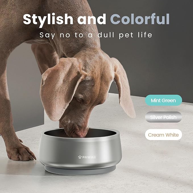 Pawaii Dog Bowl, 68 oz Double-Wall Stainless Steel Food and Water Bowl, Non-Slip Rubber Base, Dishwasher Safe, ID Tag Included, (1 Pack)