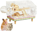8 in 1 Acrylic Hamster Cage, 2-Tier Gerbil Hamster House, Mouse Syrian Cages, Large Critter Nation Cage with Accessories, Clear Jaula para Used for Dwarf, Bucatstate, Pet Mice (18.5"x11.81"x14.56")