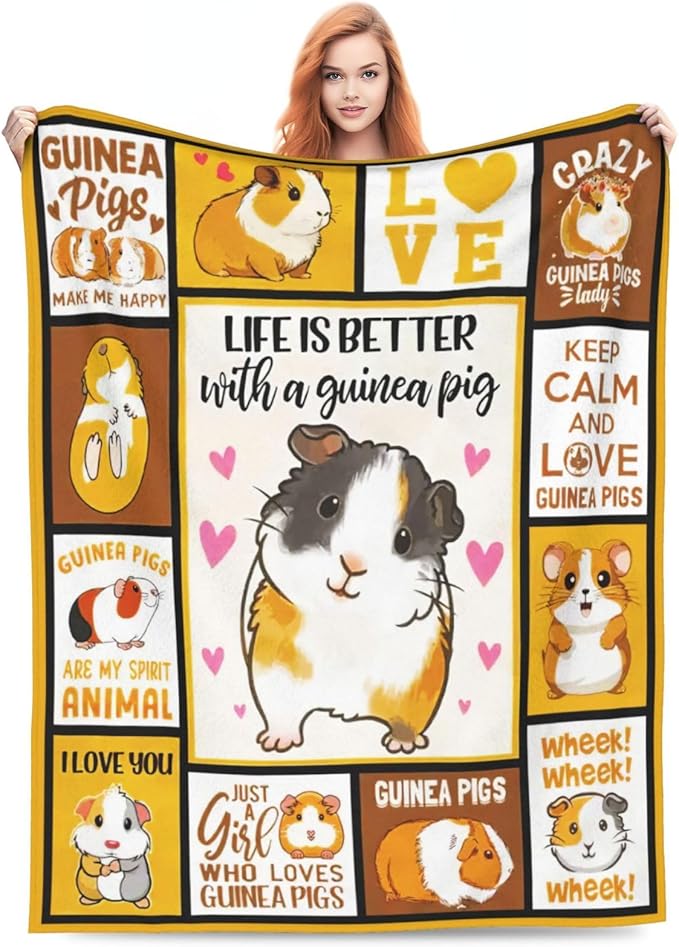 SweetFox Guinea Pig Blanket, Funny Cute Guinea Pig Decor Animal Throw Blanket Gifts for Girls Boys Lovers Super Warm Soft Plush Fleece Flannel Winter Bedding Blankets for Kids Adults Women 60"X50"