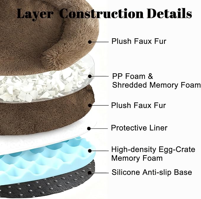 Calming Cute Dog Beds for Medium Dogs, Orthopedic Cushion Anti-Anxiety Donut Cuddler Bed, Soft Fluffy Faux Fur Plush Warming Cozy Removable Cover, Fits up to 35 lbs Pets (Round, Coffee 28")