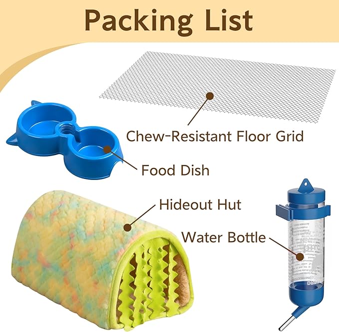 Small Animal Cage Indoor, Hamster Cage with Water Bottle & Food Bowl & Washable Small Nest, Guinea Pig Cage for Ferret, Chinchilla, Bunny, Kitten, Hedgehog, Squirrel, Rat, Rabbit