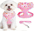 EXPAWLORER Cute Dog Harness Collar Leash Set - Pink Girl Dog Harness Checkered Step-in Design, Adjustable No-Choke Lightweight Mesh Vest for Cats Puppy Small Dogs, Flower M