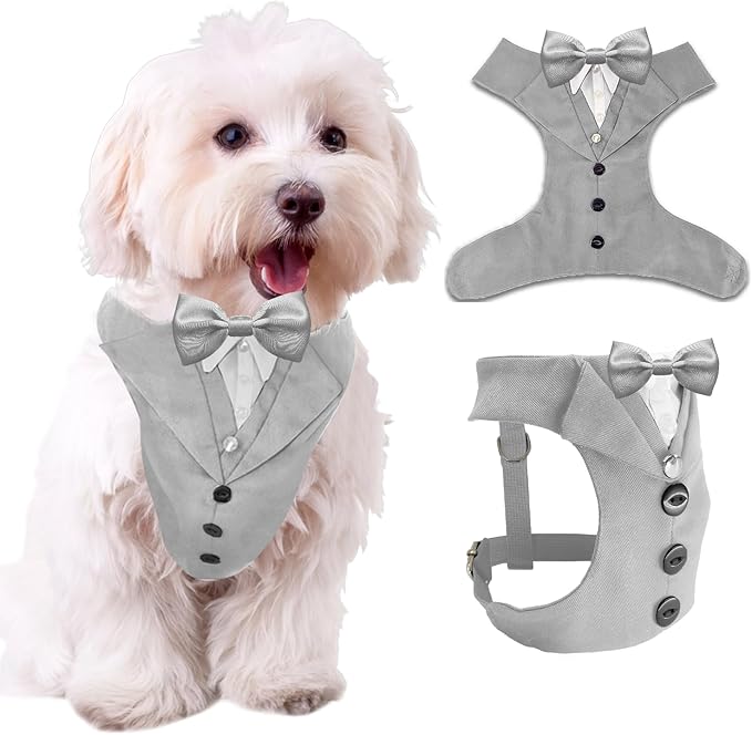AVERYDAY Dog Tuxedo for Wedding Outfit, Dog Suit and Tie Costumes for Birthday, Halloween, Cosplay, Christmas Party, Pet Formal Wear with Bowtie, Tux for Small Dogs, Chihuahua, Bichon, Maltese, Cats