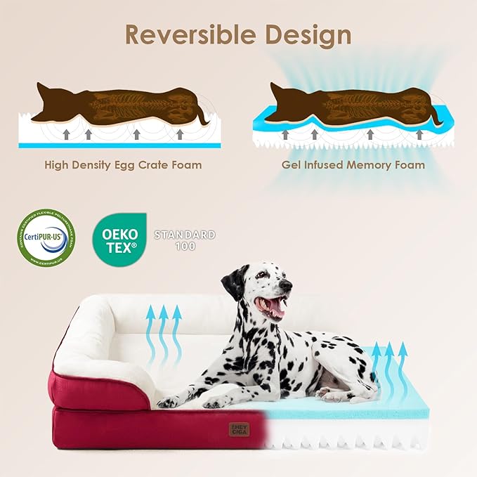 EHEYCIGA Orthopedic Dog Beds for Large Dogs, Waterproof Memory Foam Large Dog Bed with Sides, Non-Slip Bottom and Egg-Crate Foam Pet Couch Bed with Washable Removable Cover,Red
