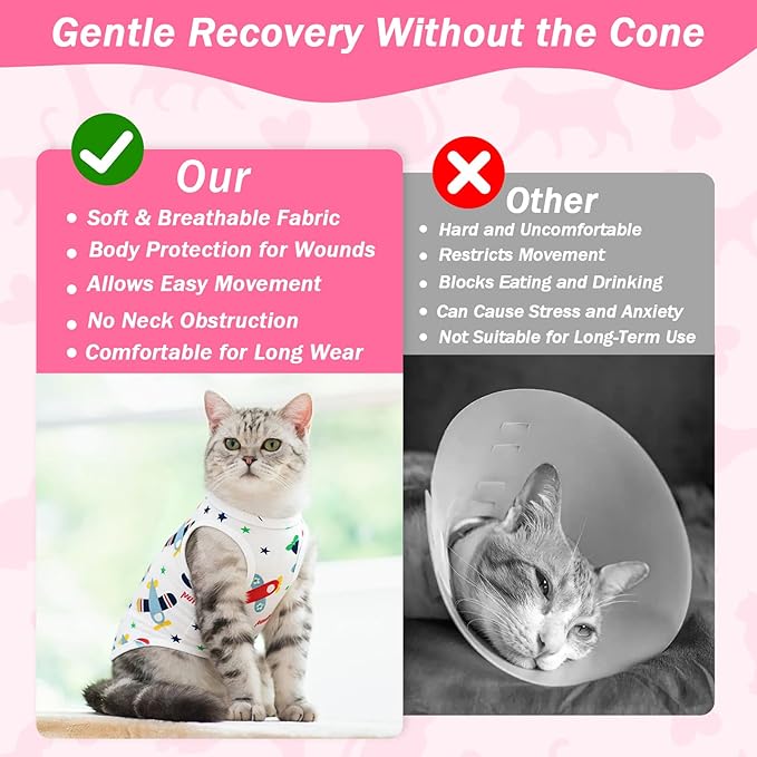 Coppthinktu Cat Recovery Suit Female Cats Onesie for Cats, Breathable Cat Surgery Suit for Surgical Abdominal Wounds Skin Diseases, Cute Kitten Spay Recovery Suit E-Collar Alternative Anti Licking