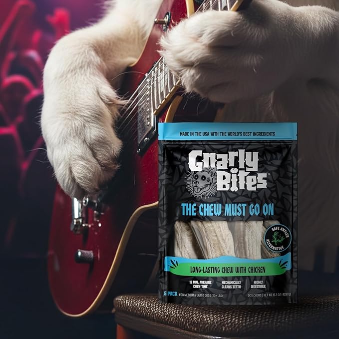 The Chew Must Go On Dog Chew, Long Lasting Healthy Snack for Adult Dogs Over 50 lbs, Made with Real Chicken, Safe Antler Alternative, Highly Digestible, Helps Clean Teeth
