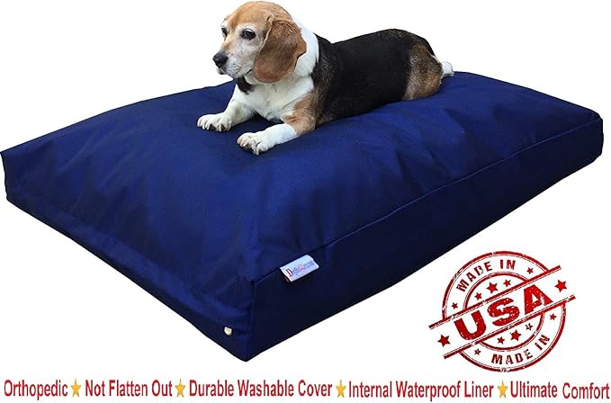Dogbed4less Memory Foam Dog Bed for Medium to Large Dogs with Orthopedic Comfort, Waterproof Liner and Heavy Duty Nylon Cover 47X29 Pillow, Navy Blue