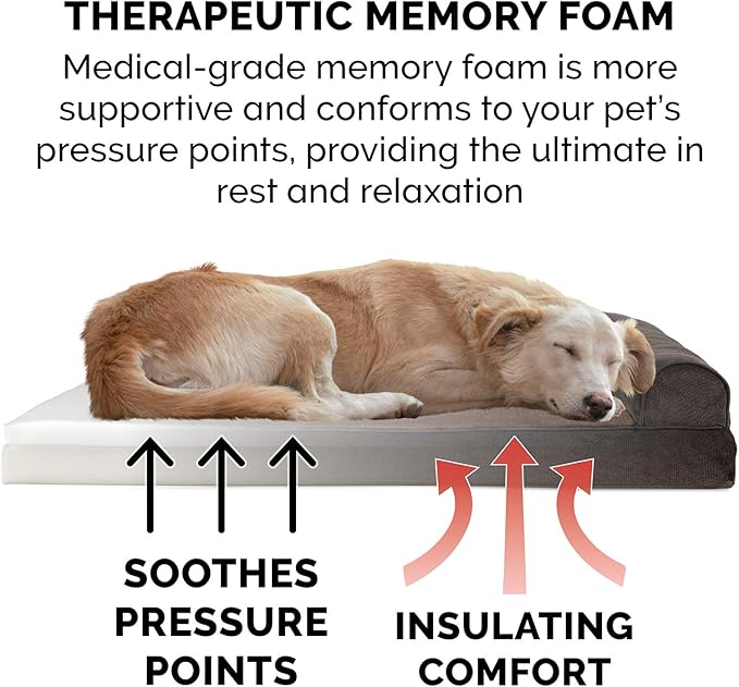 Furhaven Memory Foam Dog Bed for Medium/Small Dogs w/ Removable Bolsters & Washable Cover, For Dogs Up to 35 lbs - Sherpa & Chenille Sofa - Coffee, Medium