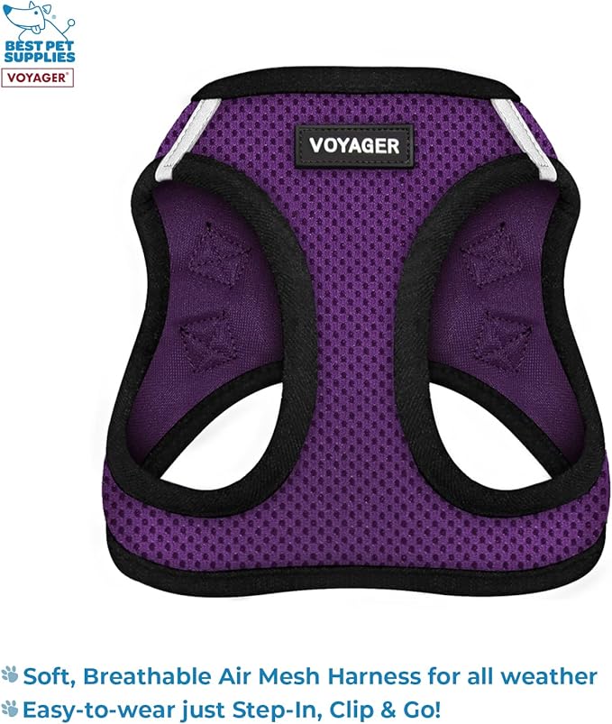 Voyager Step-in Air All Weather Mesh Harness and Reflective Dog 5 ft Leash Combo with Neoprene Handle, for Small, Medium and Large Breed Puppies by Best Pet Supplies - Purple, XX-Small