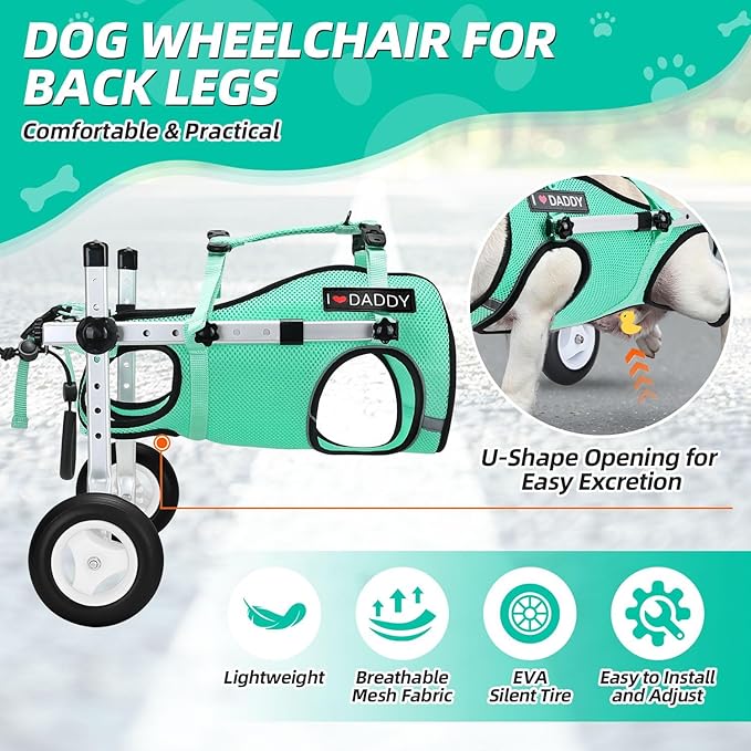 Nasjac Dog Wheelchair for Back Legs - Lightweight Portable Wheelchair with Reflective Stripes, Adjustable Pet Wheelchair Cart for Senior, Arthritis, Paralyzed, Injured, or Disabled Dogs