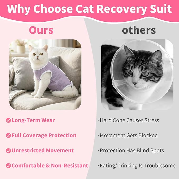 Coppthinktu Cat Recovery Suit Cat Onesie, Breathable Anti-Licking Cat Surgery Recovery Suit Female, Kitten Spay Recovery Suit for Cats After Surgery, Cats Surgical Body Suits Pink Medium