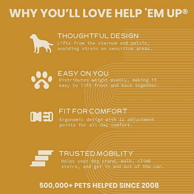 Help 'Em Up® - Dog Lift Harness│ Adjustable Lifting Harness for Dogs │ Full Body Support, Rear Leg Support (Conventional, XS)