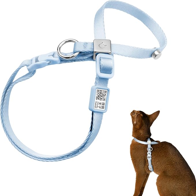 Escape Proof Cat Harness Anti-Choke Quick Release Adjustable QR Code Soft Nylon Durable Lightweight Figure 8 Cat Harness Anti Escape for Kitten Small Medium Large Cats (Sierra Blue, M)