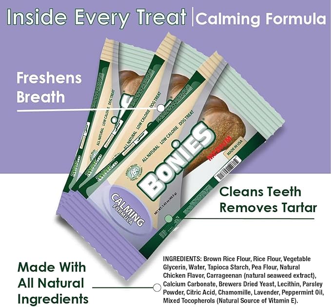 Bonies Natural Calming Formula Large-Sized Single Bone - Contains Chamomile & Lavender, Help Anxiety, Excessive Barking and Trembling, Chicken Flavor, [Large Dog], 1 Bone