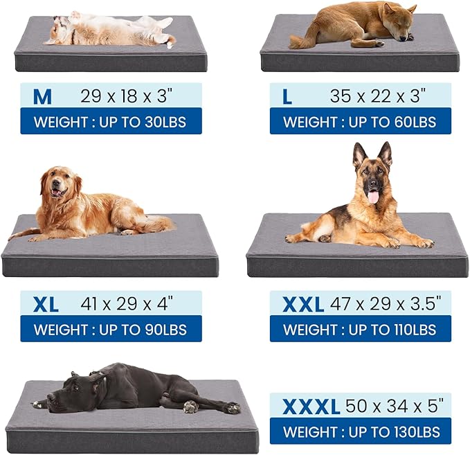 Cooling Dog Beds for Dogs, Orthopedic Memory Foam Dog Bed，Washable Pet Beds for Crate with Faux Fur Cover, Waterproof Lining (Grey, XXX-Large: 50" x 34" x 4")