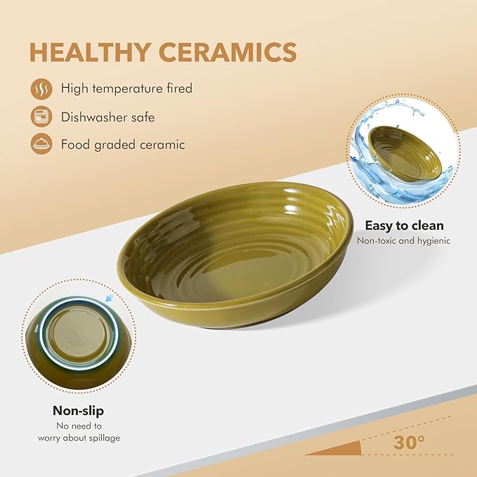 Havniva Ceramic Wide Whisker Friendly Cat Dishes, Set of 3 Ceramic Cat Bowls, Anti-Slip Indoor Kitten Feeding Food& Water Dish to Prevent Whisker Fatigue(3 Pcs, Matcha Green)