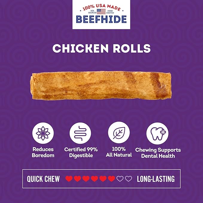 USA Beefhide Chip Rolls 5-6" Dog Chew Treats - Chicken Flavor, 22 Count/2 Pack